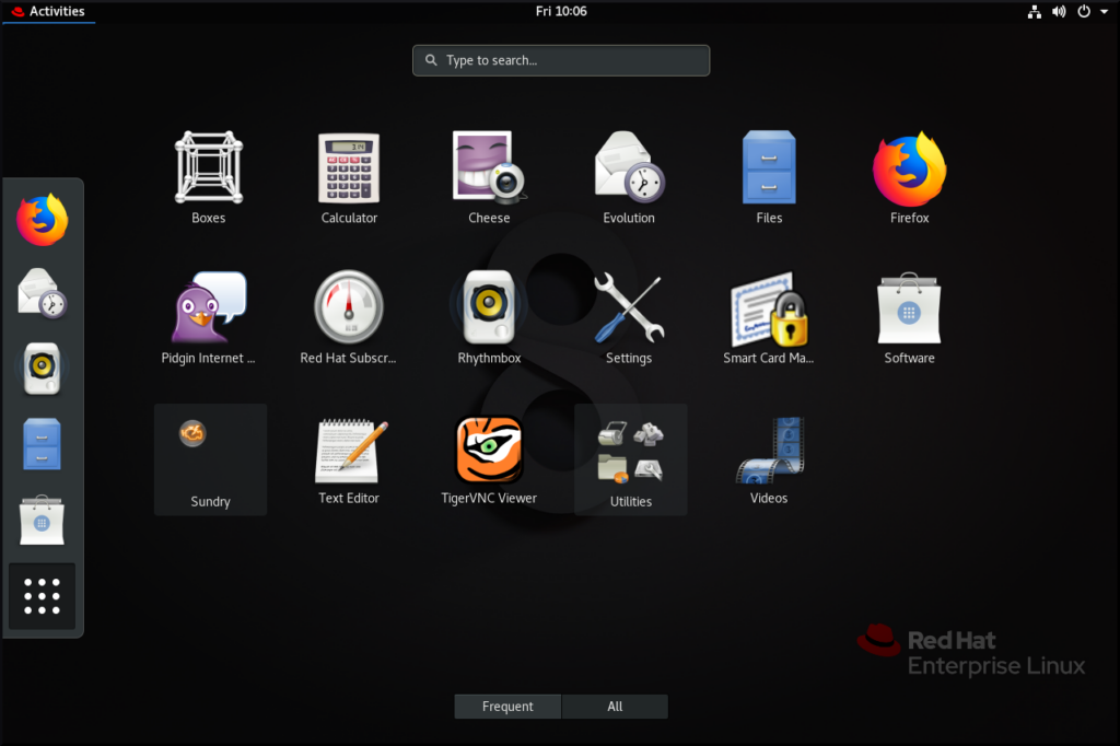 Red Hat Enterprise Linux review screenshot showing RHEL 8 dekstop