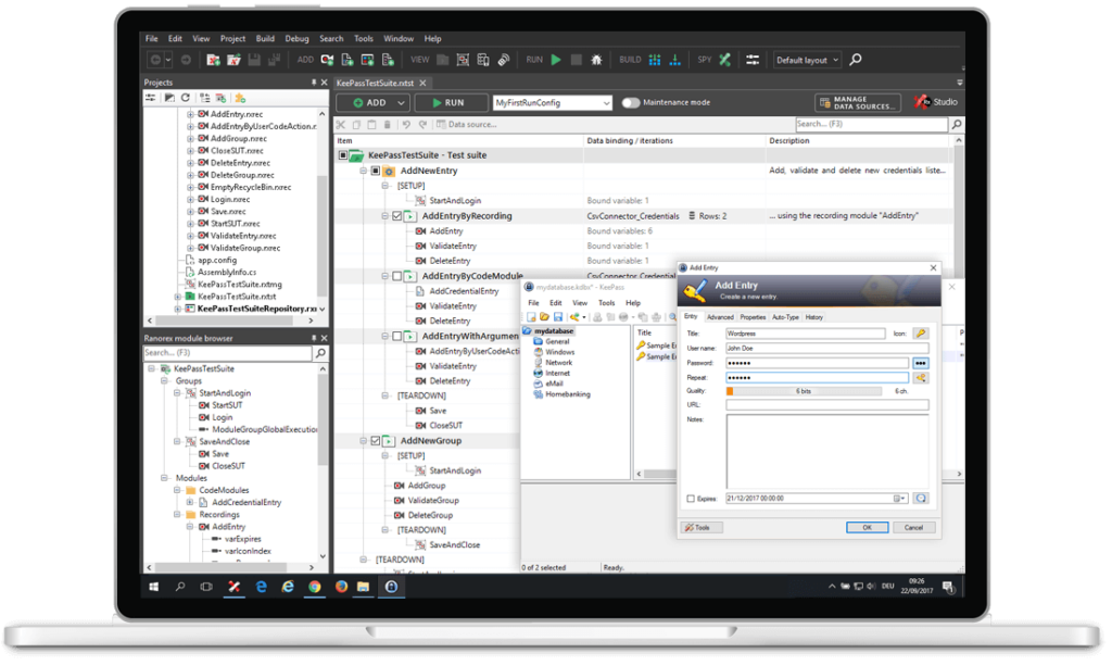 Ranorex's alternative test automation framework screenshot.
