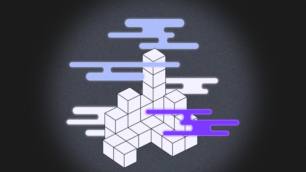 Purple and white logo with cube in center. cloud data management featured image