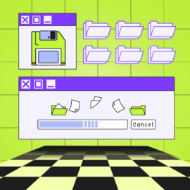 A computer screen displaying a green background against a checkered floor, representing IT asset lifecycle management.