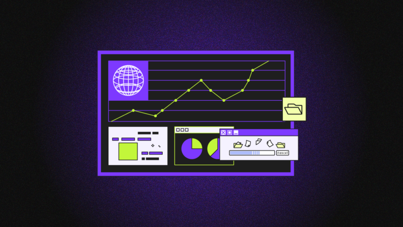 A purple background with a graph and a clock, representing IT management featured image