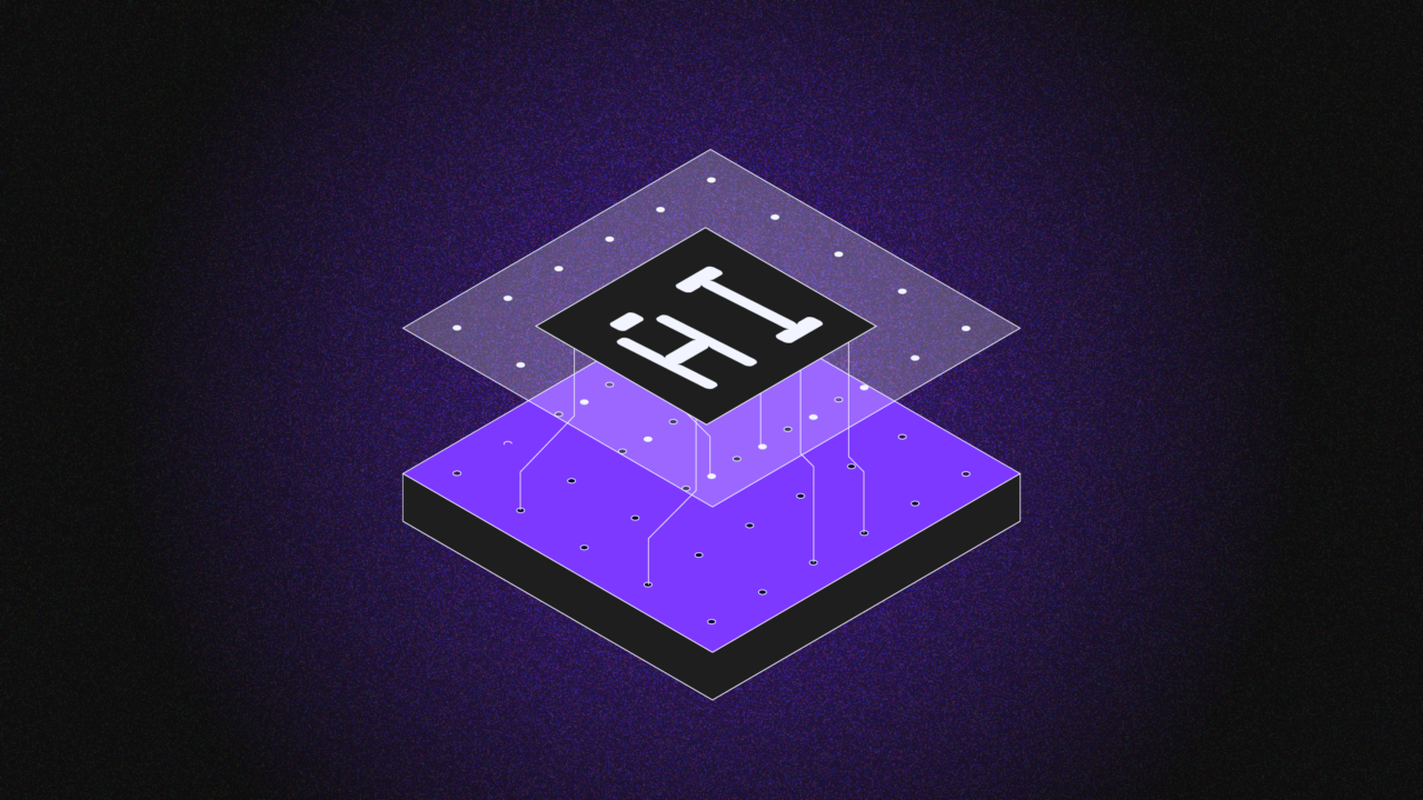 An eye-catching purple and black backdrop showcasing the letters "ih" in a prominent manner. AI in action featured image