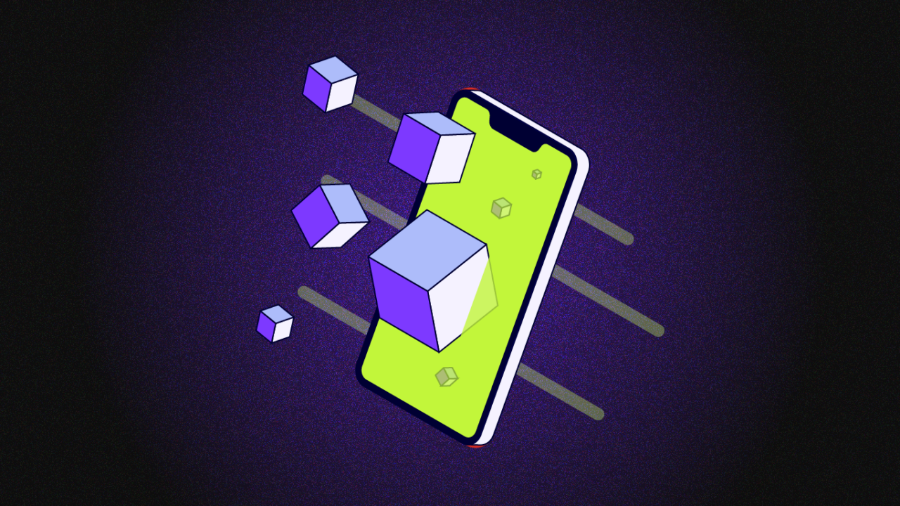 An illustration of a phone surrounded by floating cubes. What is devops and its benefits featured image