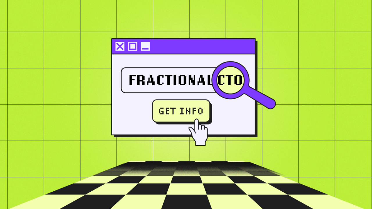 A computer screen displaying 'fractional cto' with a mouse hovering over 'GET INFO'. Fractional CTO featured image