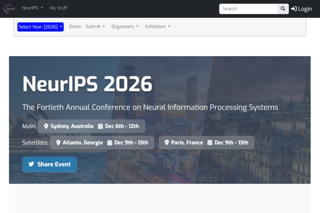 NeurIPS 2026 webpage screenshot