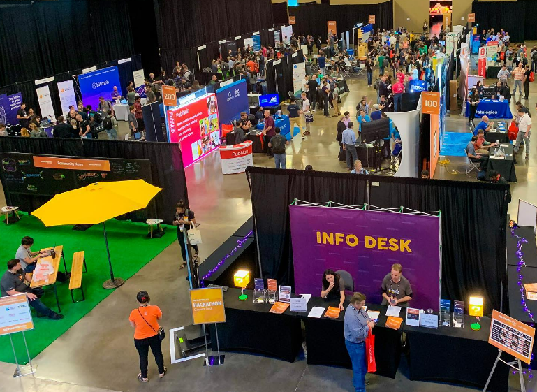 Exhibitors and attendees at the DeveloperWeek conference.