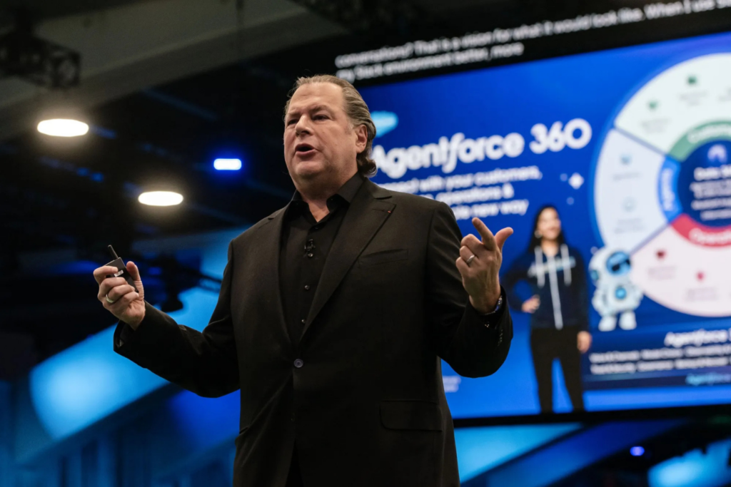 Dreamforce opening keynote with Marc Benioff speaking on stage