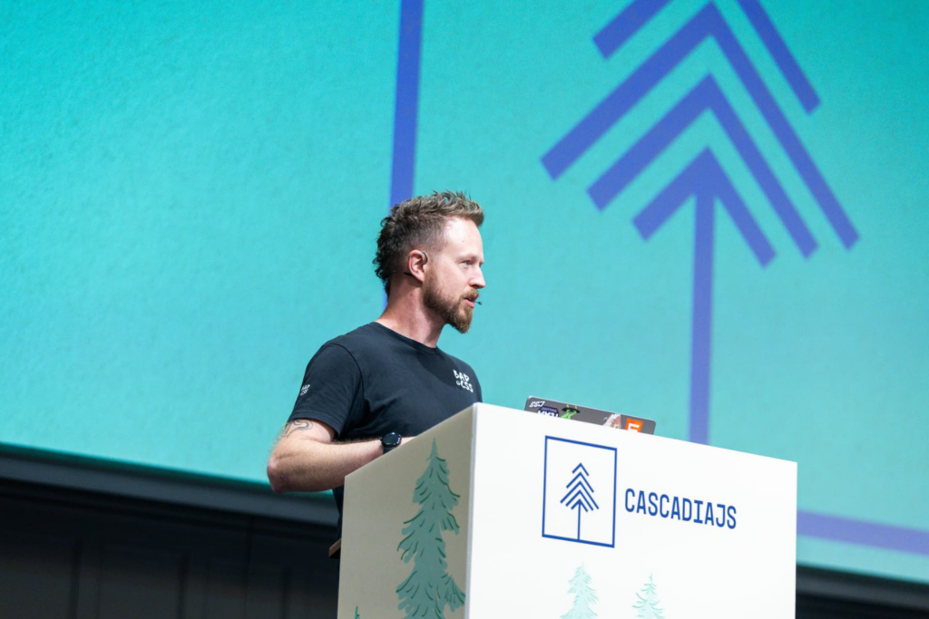 Adam Argyle, former Google Chrome DevRel, speaking at the CascadiaJS 2025 conference