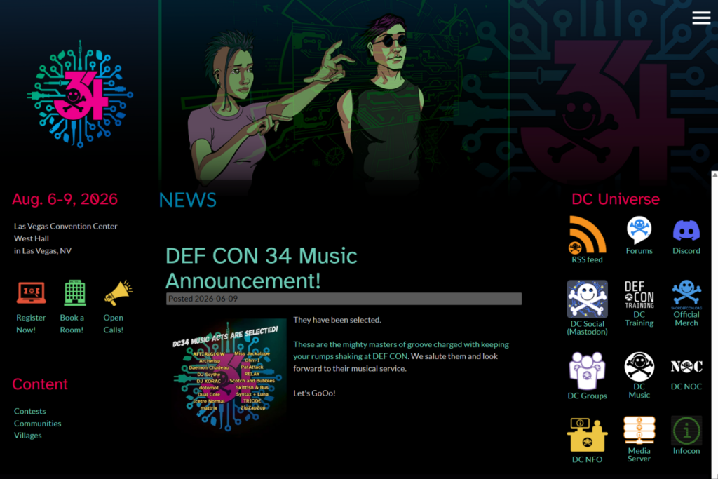 Landing page of the 2026 DEF CON 34