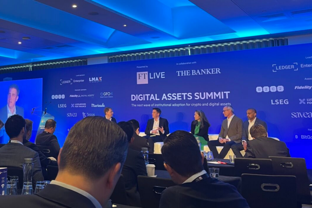 Panel discussion at the Digital Summit 2025 moderated by Ivan Levinston, European Deals Reporter at Financial Times, with panelists Rahul Bhushan, Managing Director of ARK Invest Europe, Nalaka De Silva, Head of Private Market Solutions at Aberdeen, and Larisa Yarovaya, Director of the Centre for Digital Finance at Southampton Business School