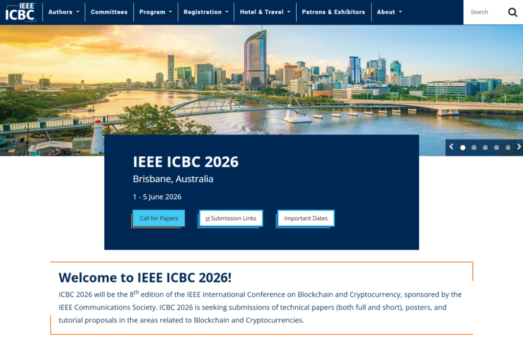 Screenshot of the IEEE ICBC 2026 landing page