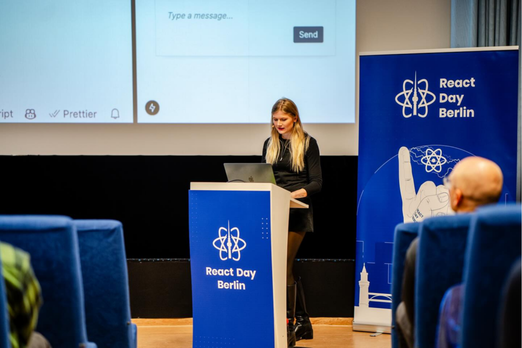Aurora Scharff, Software Engineer from Norway and Microsoft MVP in Web Technologies, presenting at the React Day Berlin 2024