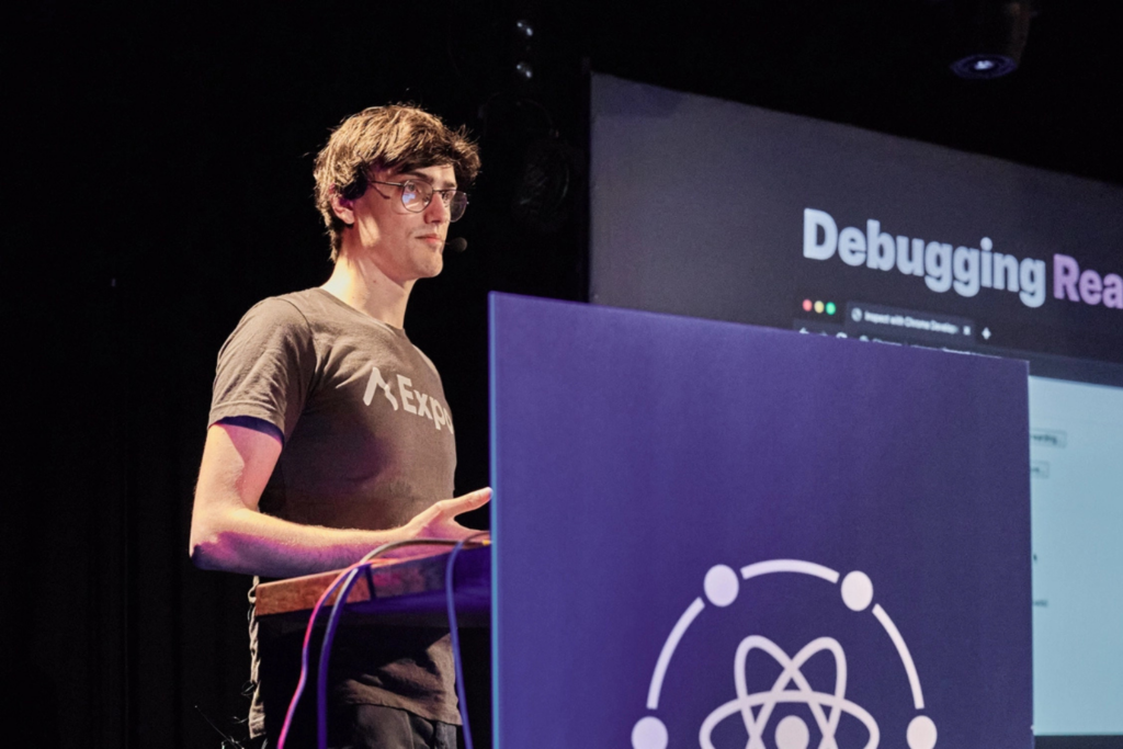 Speaker presenting at the React Native Conference 2025