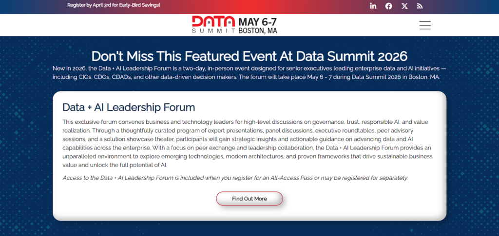 Landing page of the Data Summit 2026