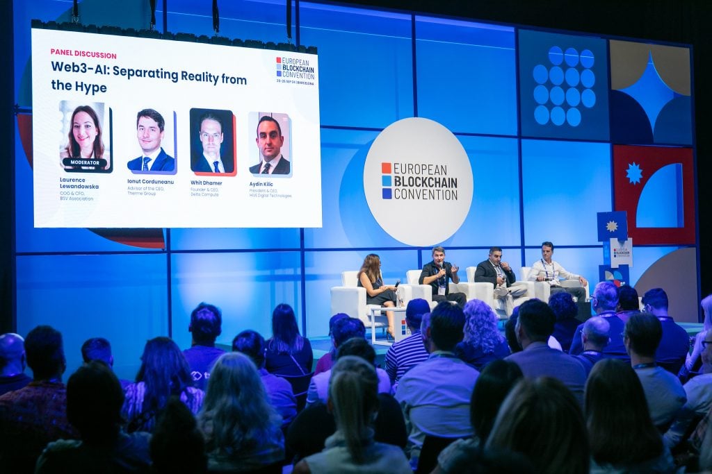 Panel discussion on Web3 and AI taking place at European Blockchain Convention