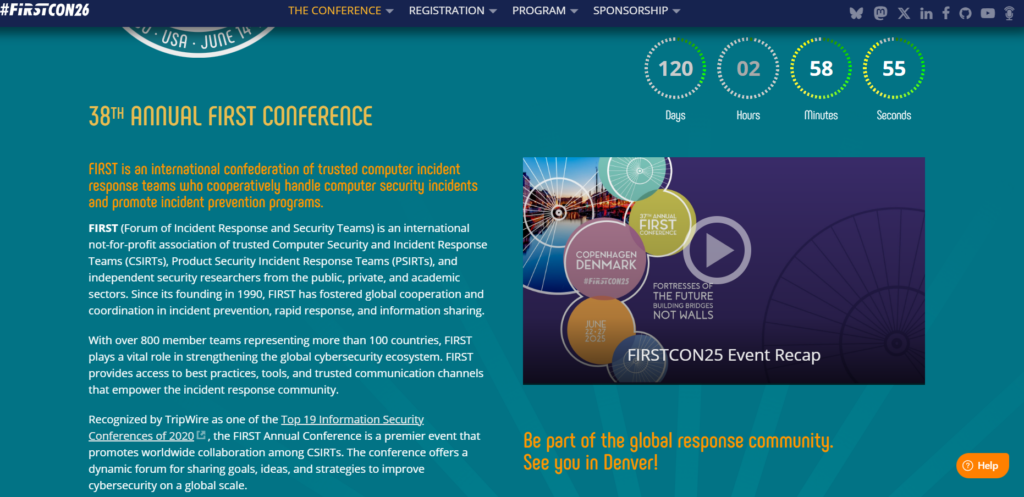 Landing page of the FIRSTCon 2026