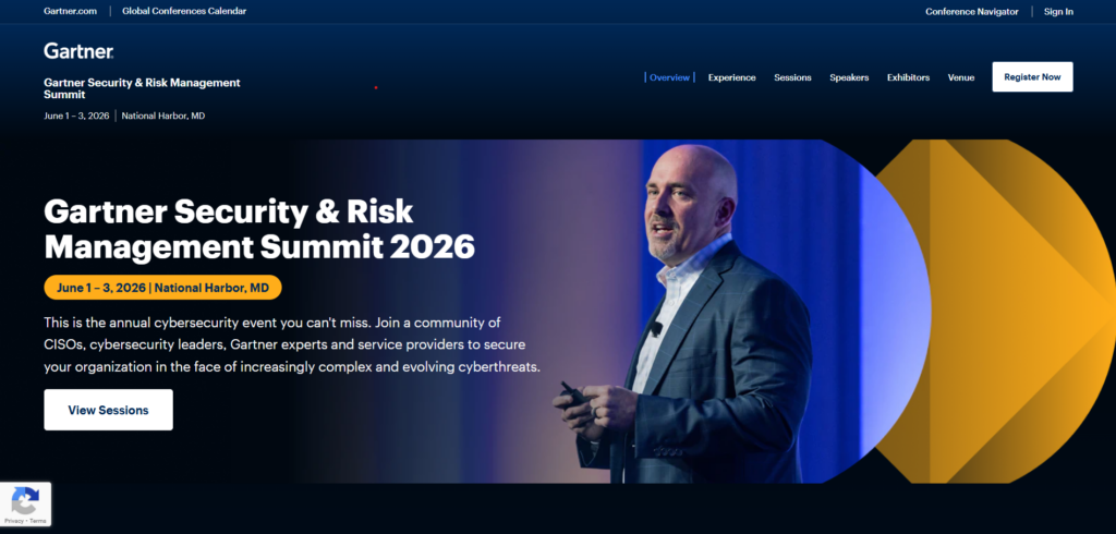 The landing page of the Gartner Security &amp; Risk Management Summit 2026