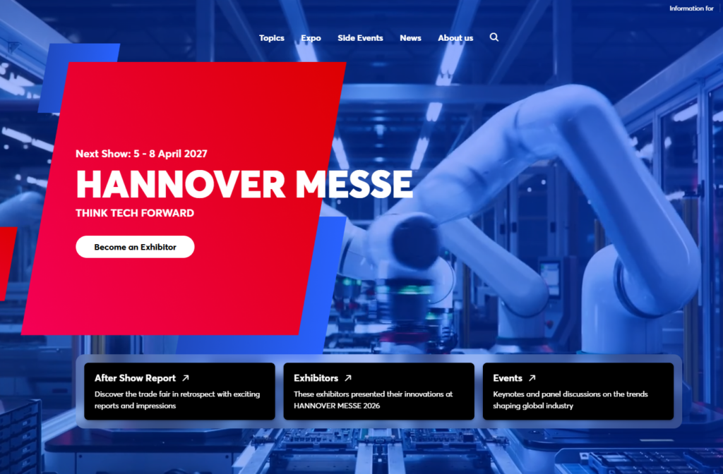 Webpage screenshot of the Hannover Messe 2027