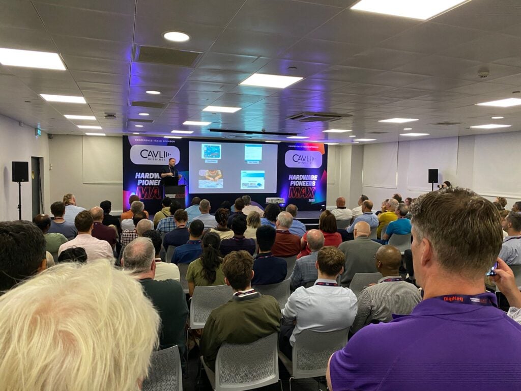 A speaker presentation at the Hardware Pioneers Max conference