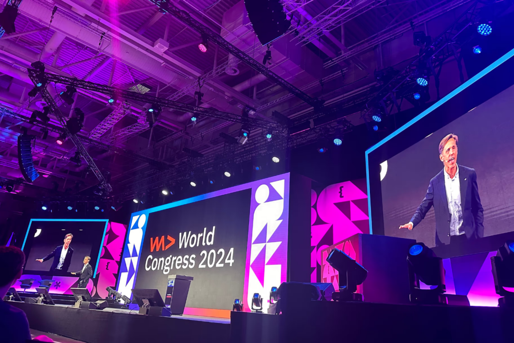 Keynote speaker presenting on stage of WeAreDevelopers World Congress 2024