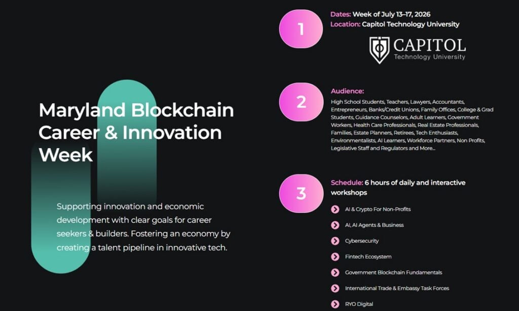 Webpage for the Maryland Blockchain Career &amp; Innovation Week