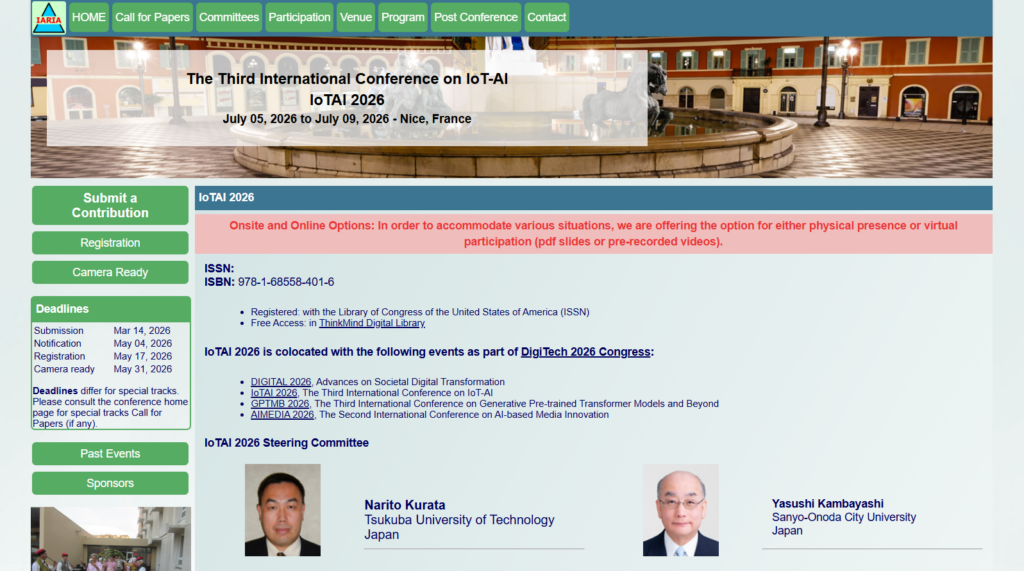 The Third International Conference on IoT-AI landing page