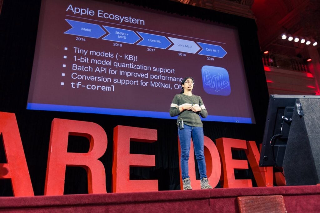 Speaker presenting an AI and machine learning session at WeAreDevelopers World Congress.