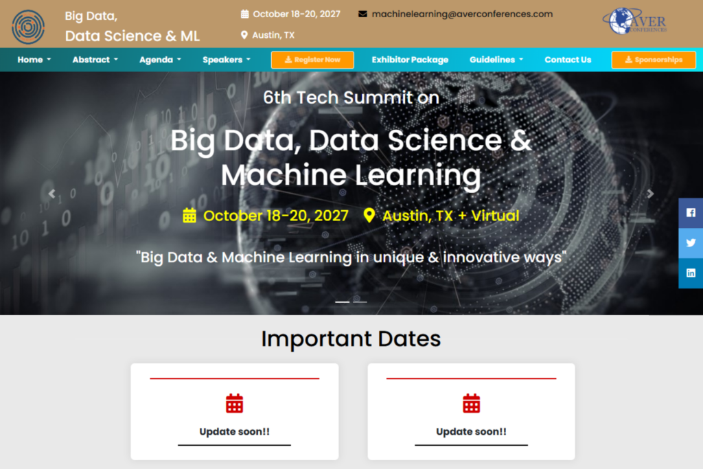 Big Data, Data Science & ML 2026 homepage screenshot