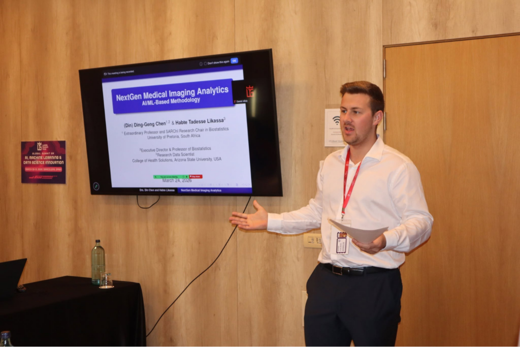 Speaker presenting an AI and data science research session at NextGen Data 2026