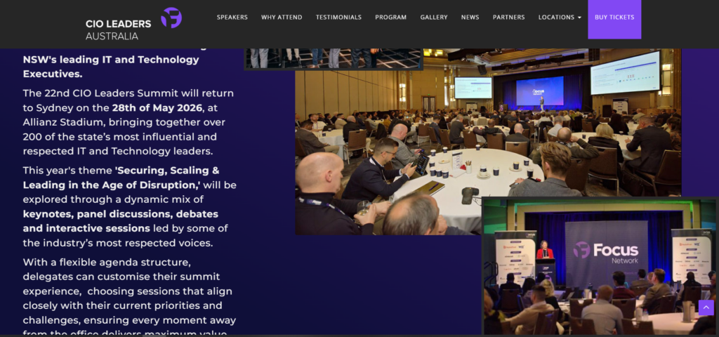 CIO Leaders Summit Australia mit IT-Führungskräften, die an Keynote-Präsentationen teilnehmen