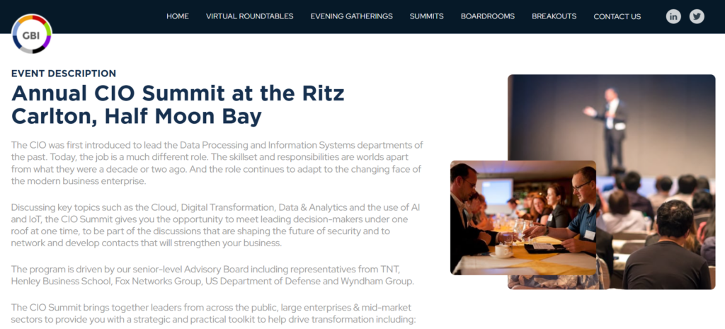 Information page of the CIO Leadership Summit 2026