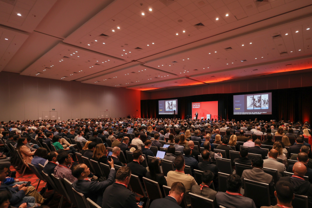 A packed audience for a keynote session at the Data + AI Summit