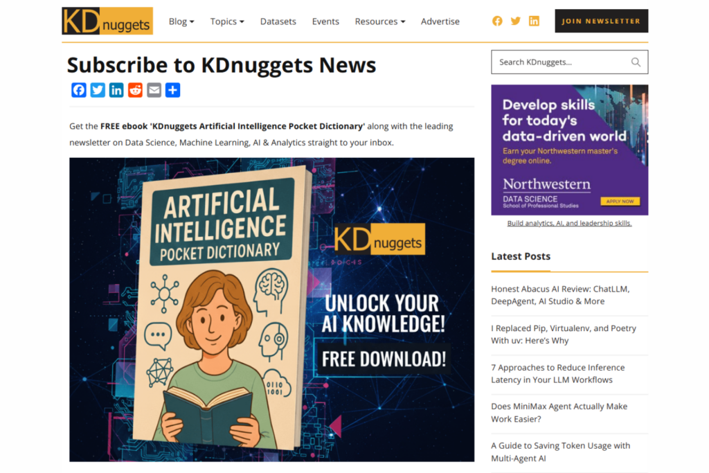 KDnuggets News newsletter subscription page