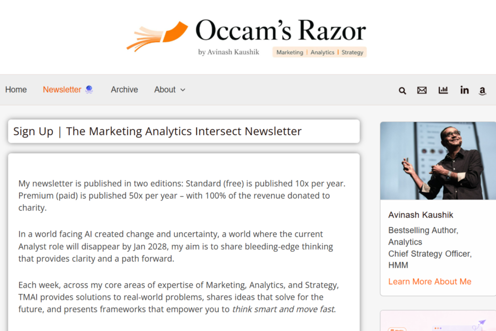 TMAI newsletter signup page with subscription details