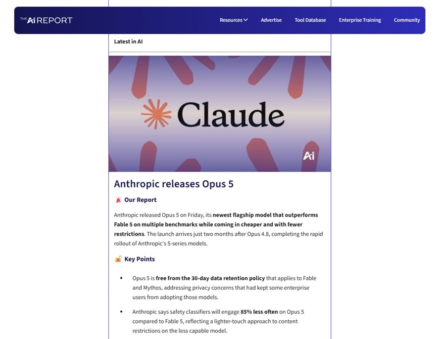 Sample of The AI Report's newsletter