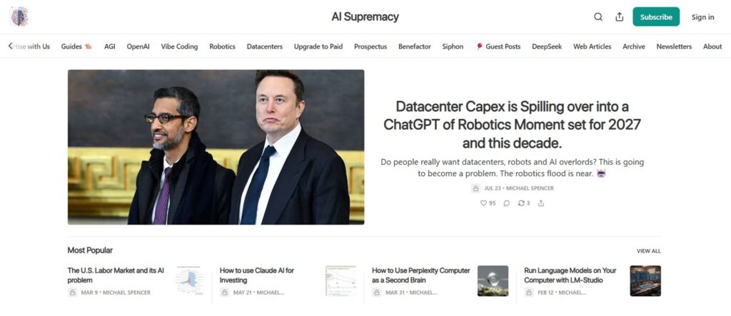 Screenshot of AI Supremacy's webpage