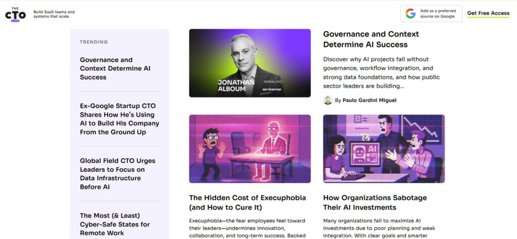 Screenshot of The CTO Club's webpage