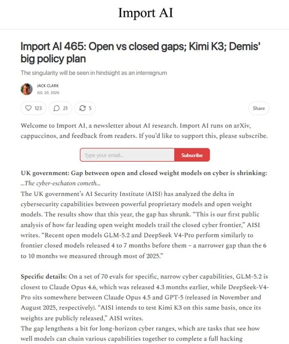 Sample of Import AI's newsletter
