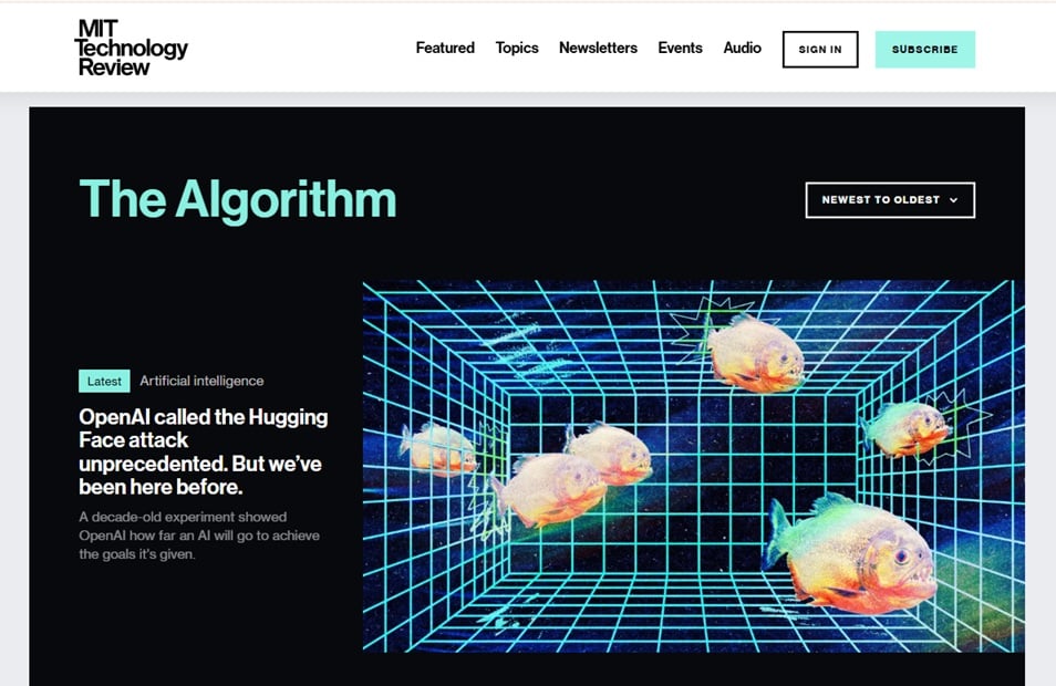 Screenshot of The Algorithm's webpage
