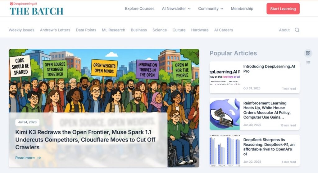 Screenshot of The Batch's webpage
