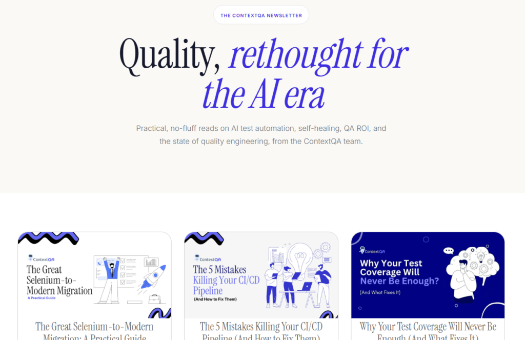 ContextQA newsletter landing page.