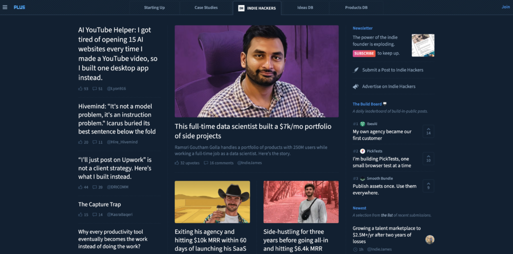 Indie Hackers homepage