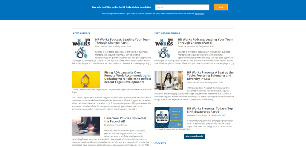 HR Exchange Network newsletter landing page