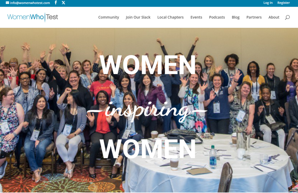 Page d’accueil de la communauté Women Who Test.