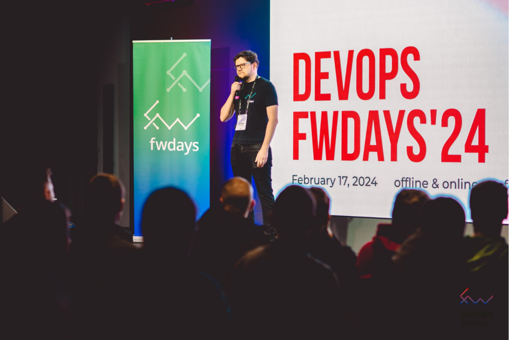 Oleksandr Makhomet, Cofounder of fwdays, speaking at the DevOps fwdays'24 Conference