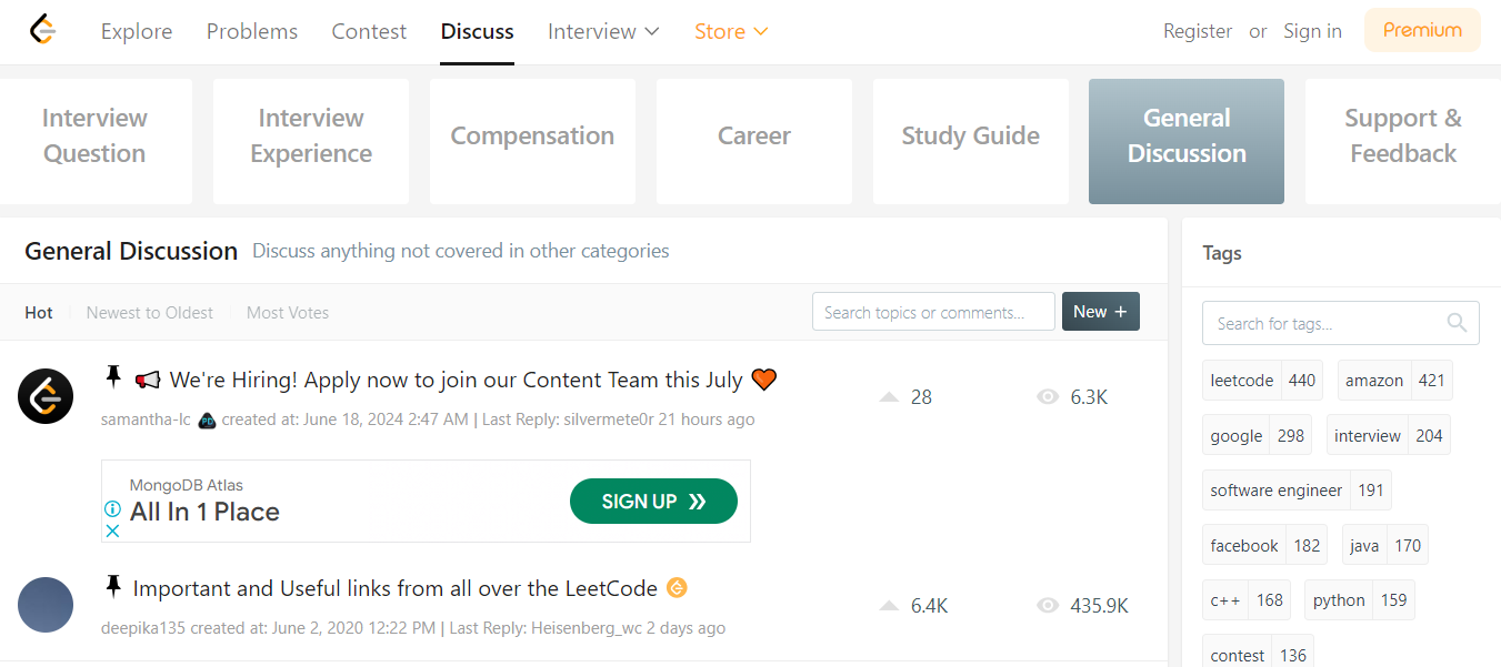 LeetCode general discussion board