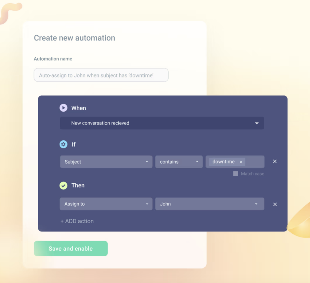 Screenshot of Hiver automation rule setup for assigning IT requests