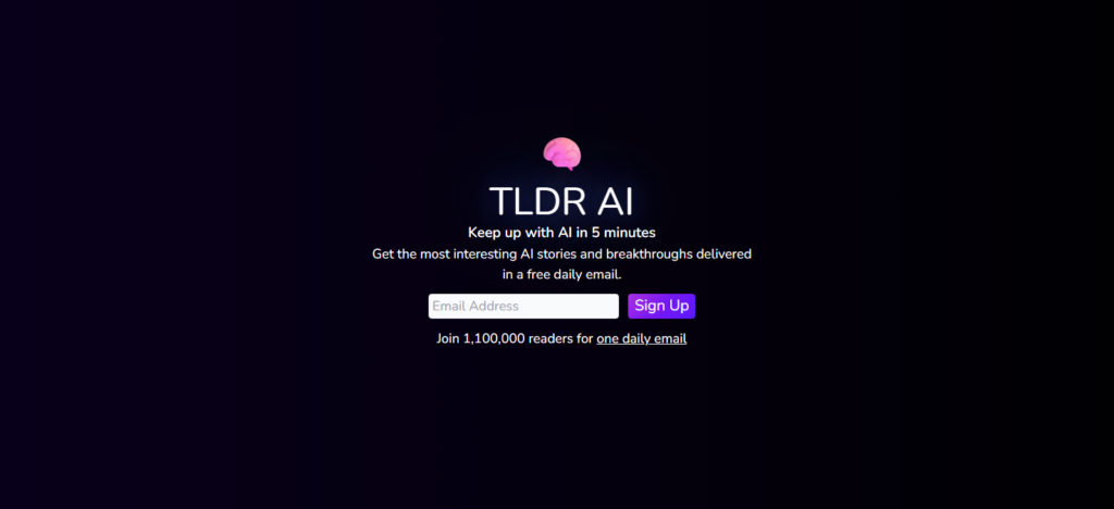 TLDR AI subscription page inviting readers to join its daily email